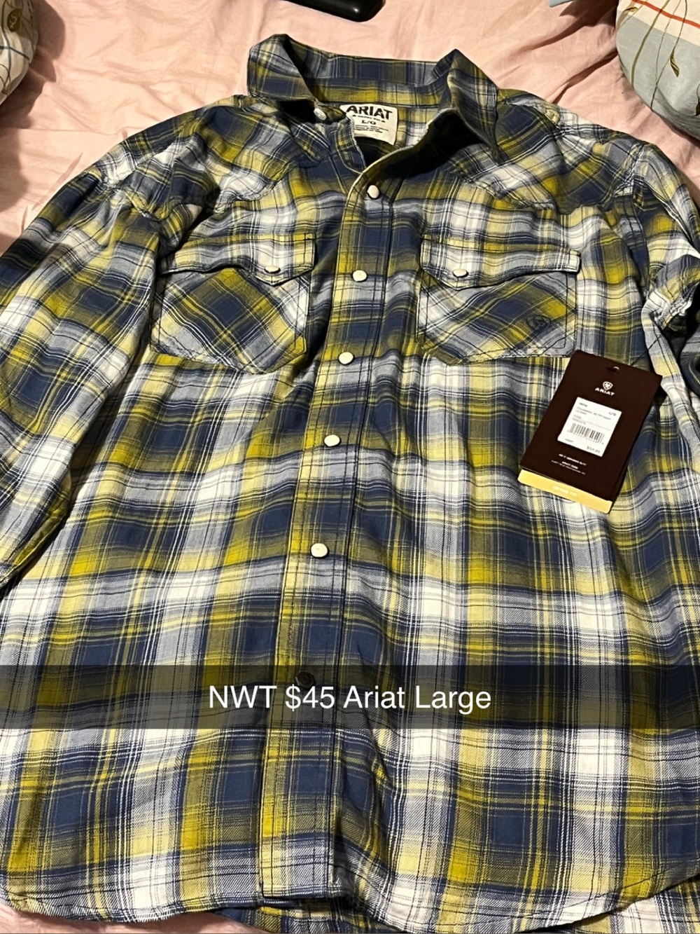 NWT! Ariat Men’s Blue & Yellow Plaid Button-Down Shirt